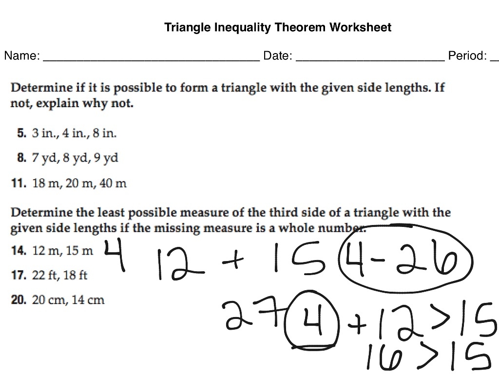 Triangle Inequality Theorem Worksheet Math ShowMe