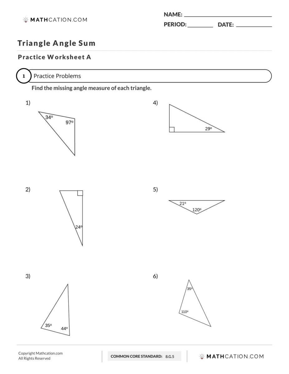 Triangle Sum Theorem Worksheet Examples And Definition