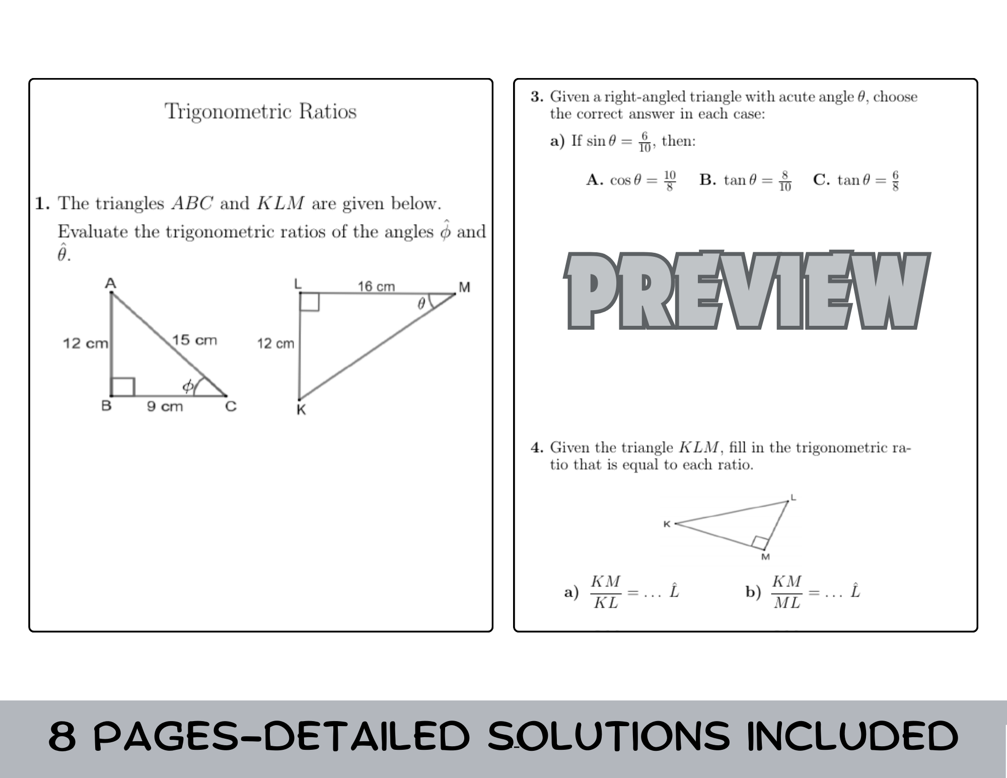 Trigonometric Ratios Worksheet No 2 with Solutions Teaching Resources