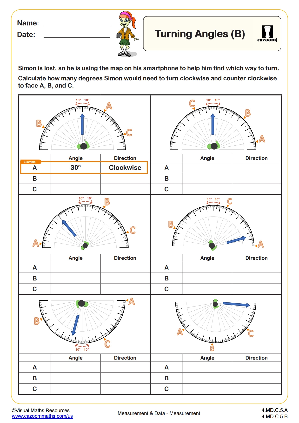 Turning Angles B Fun And Engaging 4th Grade PDF Worksheets Cazoom Math Turning Angles B Fun And Engaging 4th Grade PDF Worksheets Cazoom Math