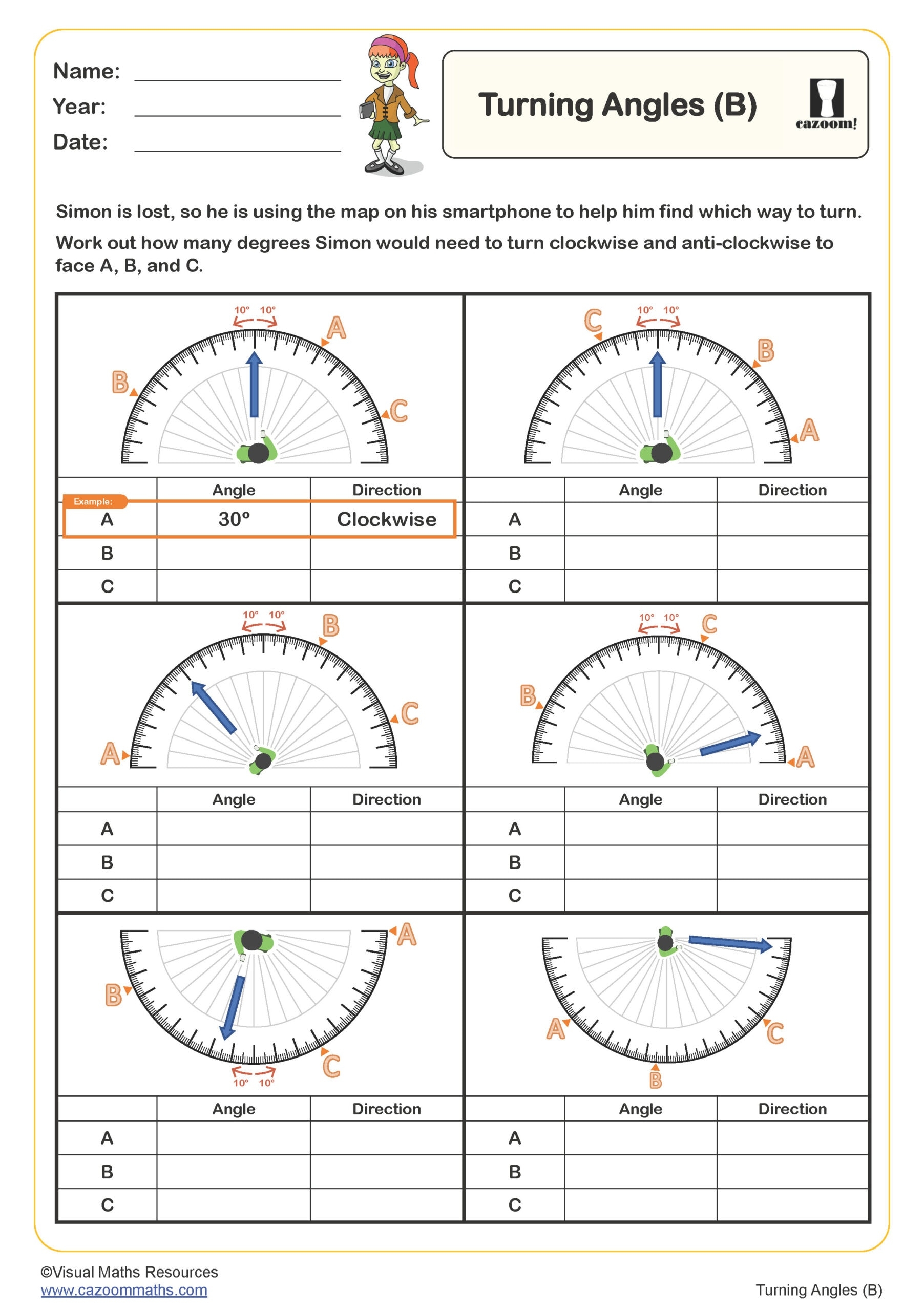 Turning Angles B Worksheet Key Stage 2 PDF Geometry Worksheets