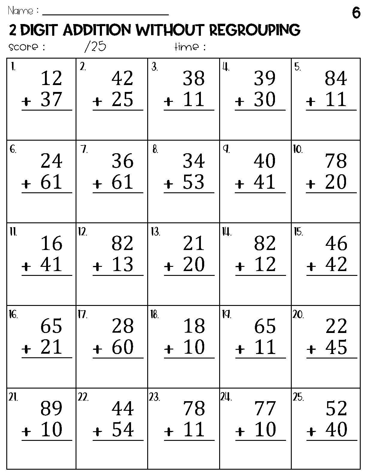 Two Digit Addition Without Regrouping Worksheets Etsy