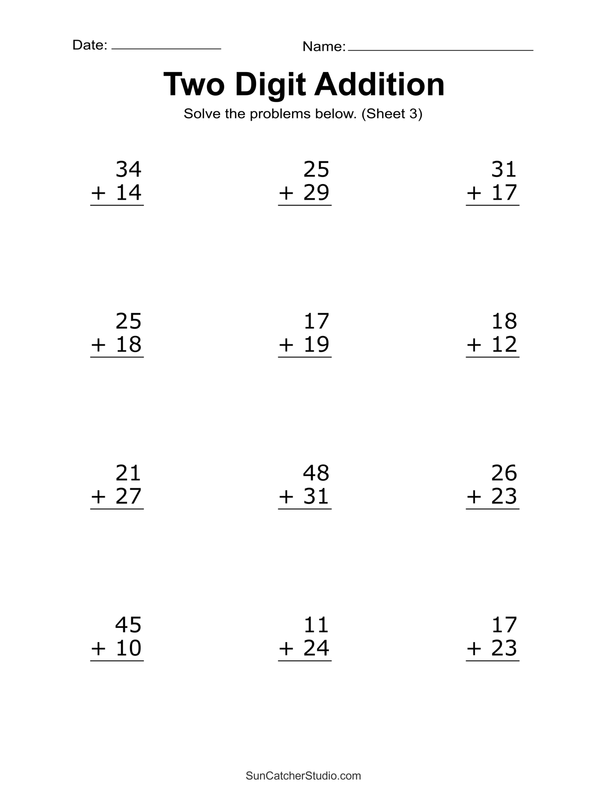 math addition without regrouping worksheets