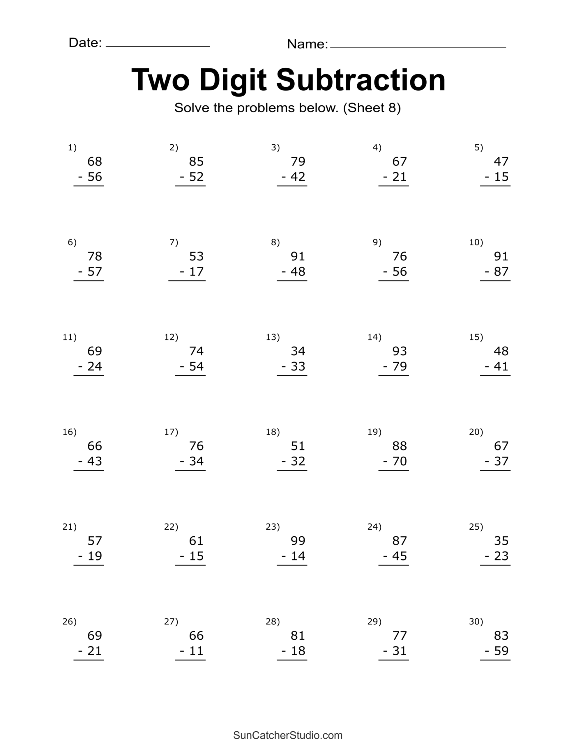 Two Digit Subtraction Worksheets Printable Math Drills Free Printables Monograms Design Tools Patterns DIY Projects