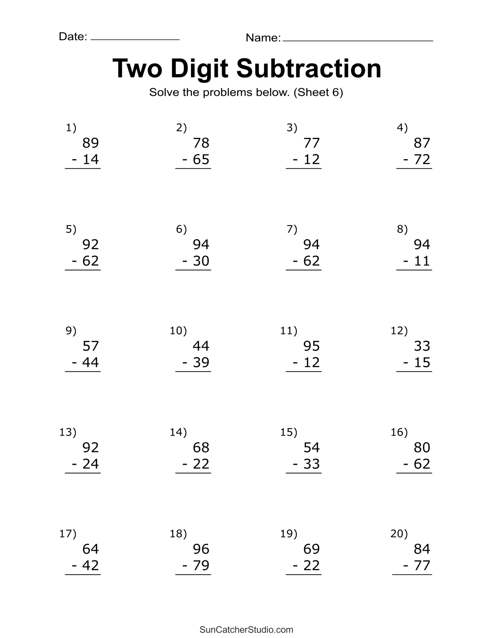 Two Digit Subtraction Worksheets Printable Math Drills Free Printables Monograms Design Tools Patterns DIY Projects