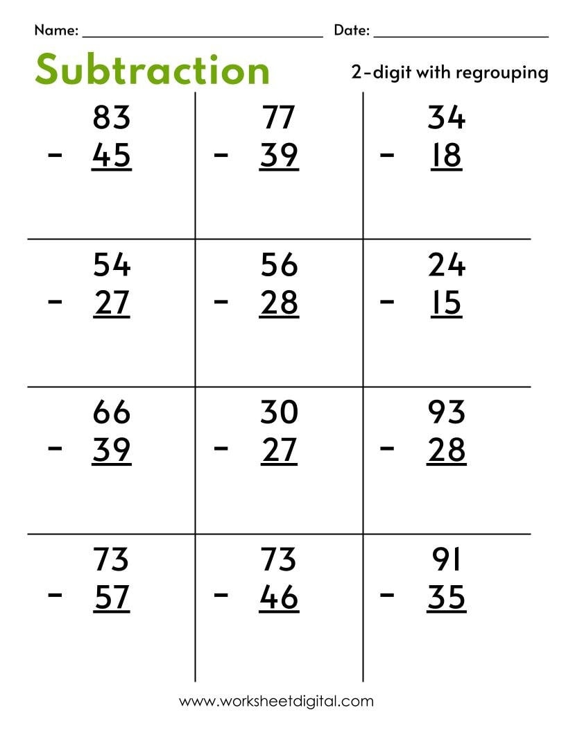 Two Digit Subtraction Worksheets With Regrouping PDF Etsy UK Two Digit Subtraction Worksheets With Regrouping PDF Etsy UK