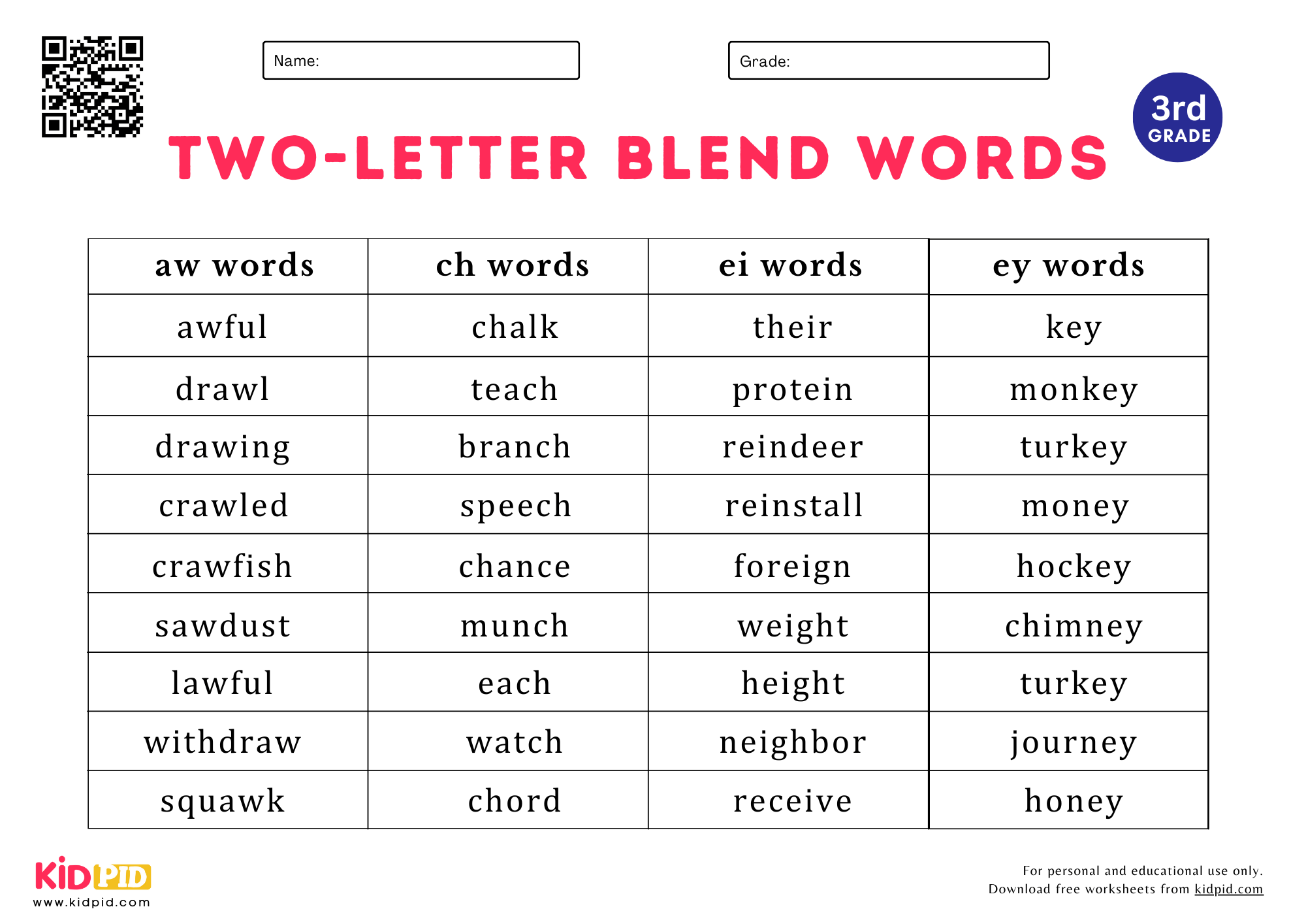 spelling worksheets for 3rd graders