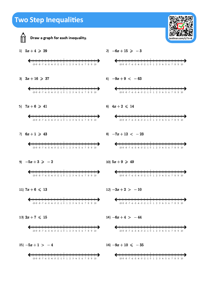 Two Step Inequalities Worksheets