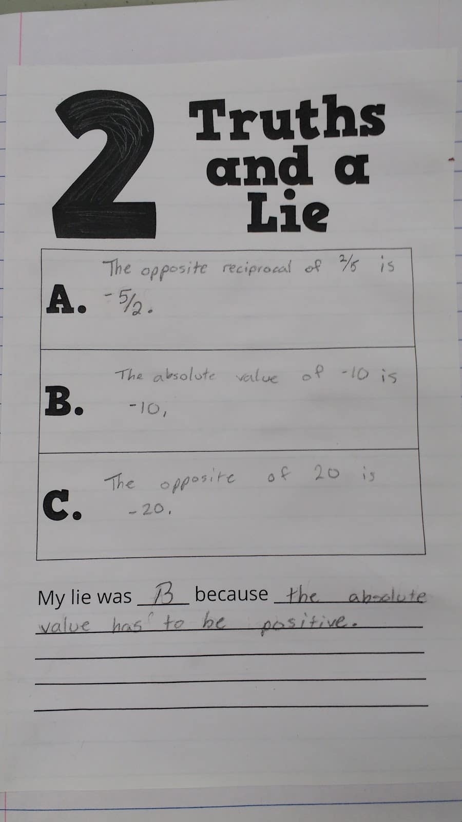 Two Truths And A Lie Template Math Love
