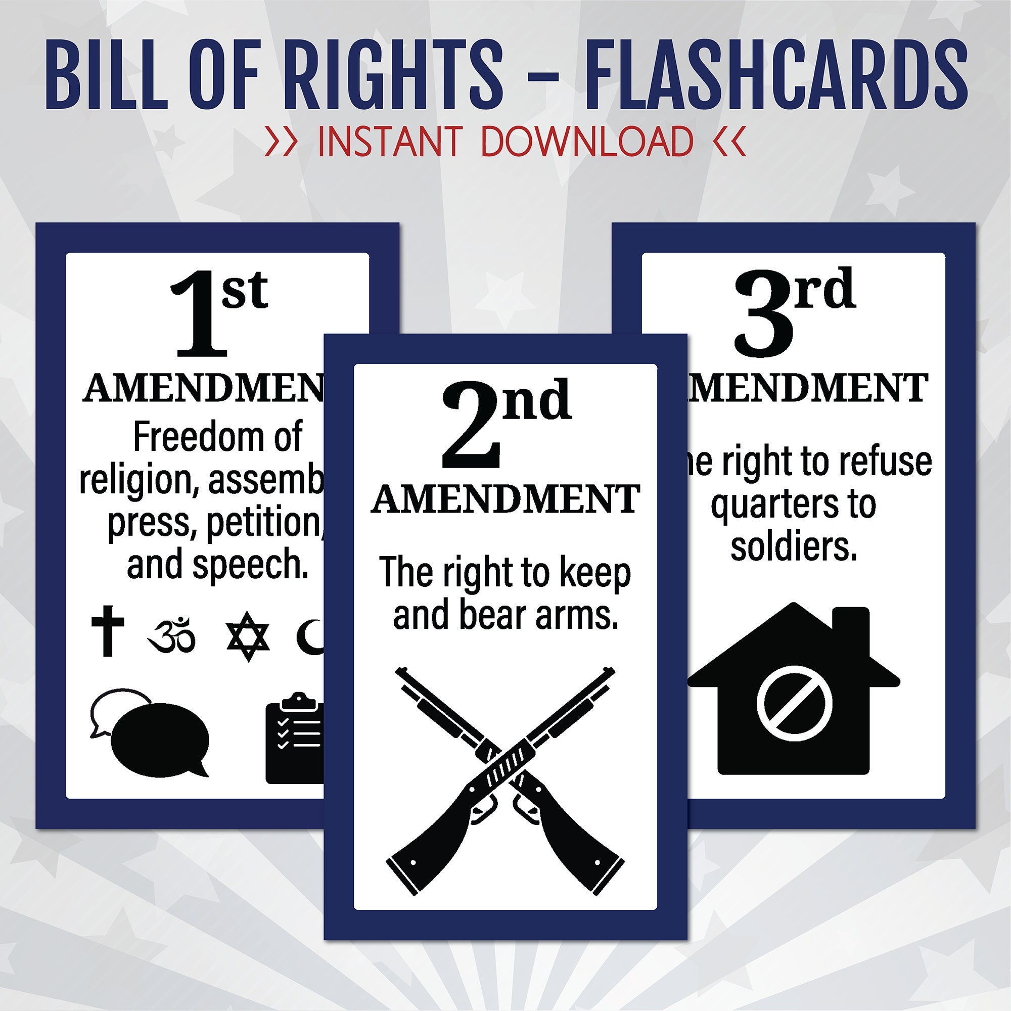 U S Bill Of Rights Bill Of Rights Flashcards U S Government Constitution Amendments Digital Instant Download PDF 8 5 X 11 Etsy