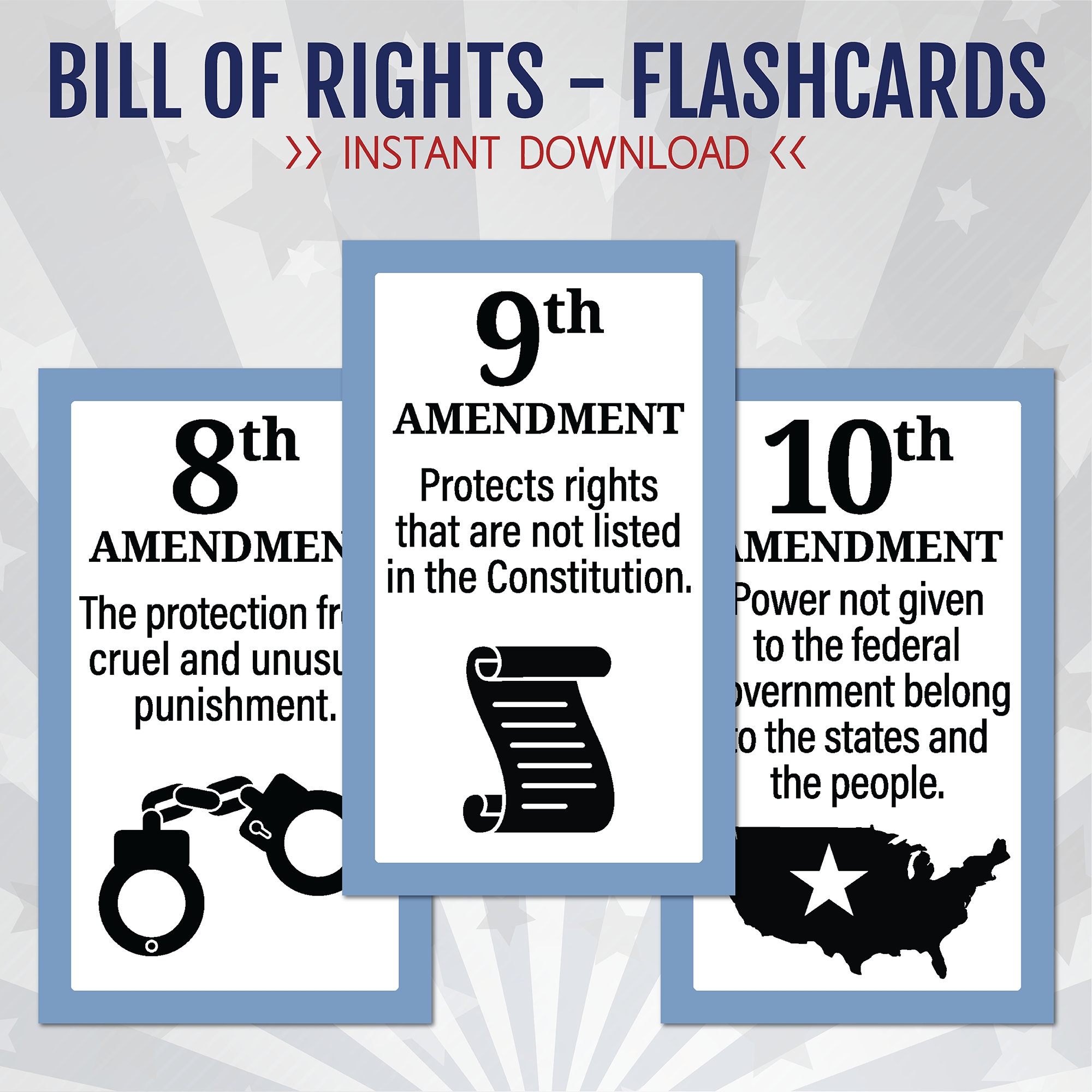 U S Bill Of Rights Bill Of Rights Flashcards U S Government Constitution Amendments Digital Instant Download PDF 8 5 X 11 Etsy