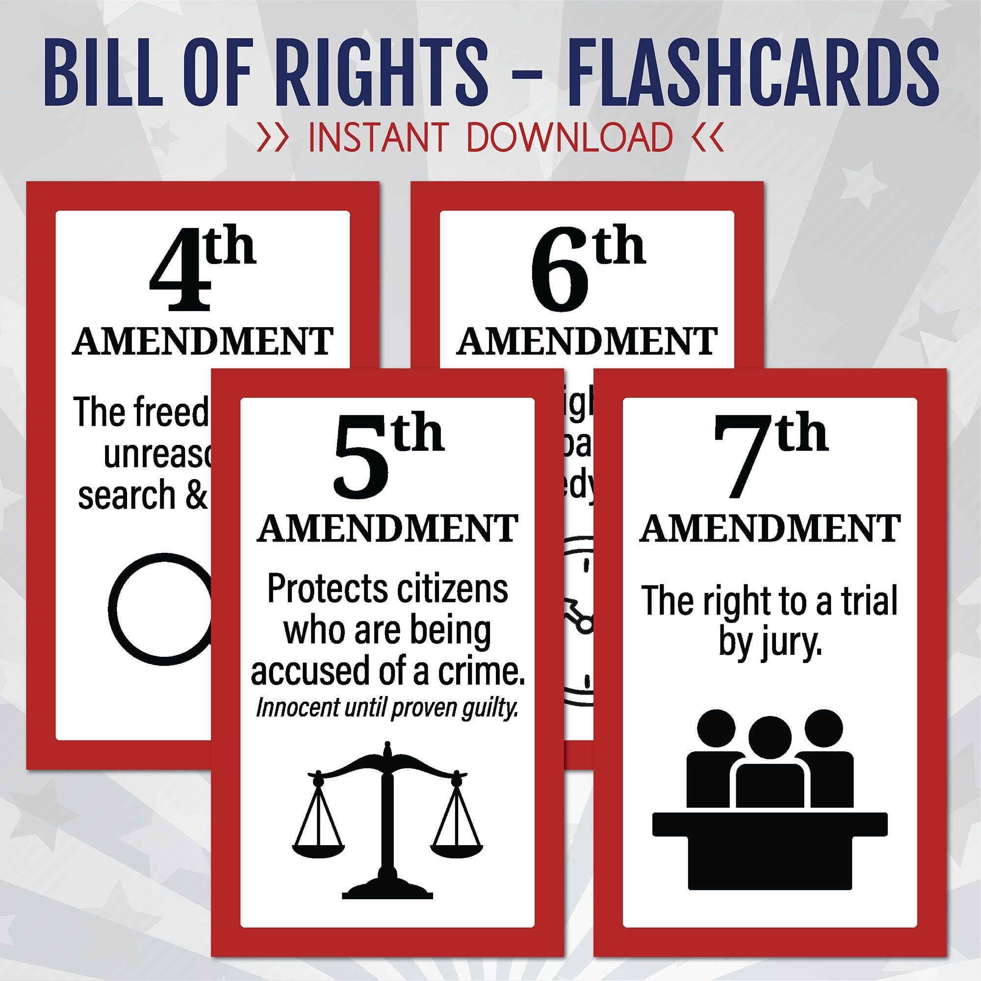 U S Bill Of Rights Bill Of Rights Flashcards U S Government Constitution Amendments Digital Instant Download PDF 8 5 X 11 Etsy Israel