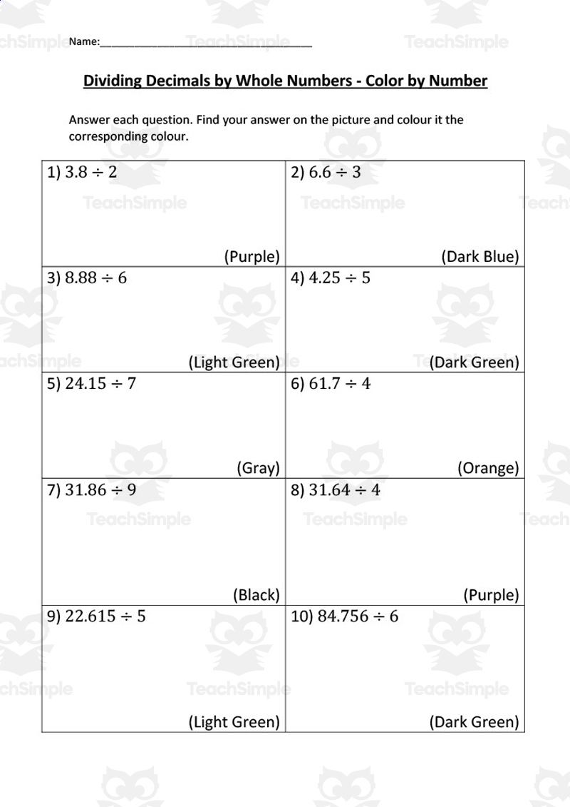 dividing decimals by whole numbers worksheet