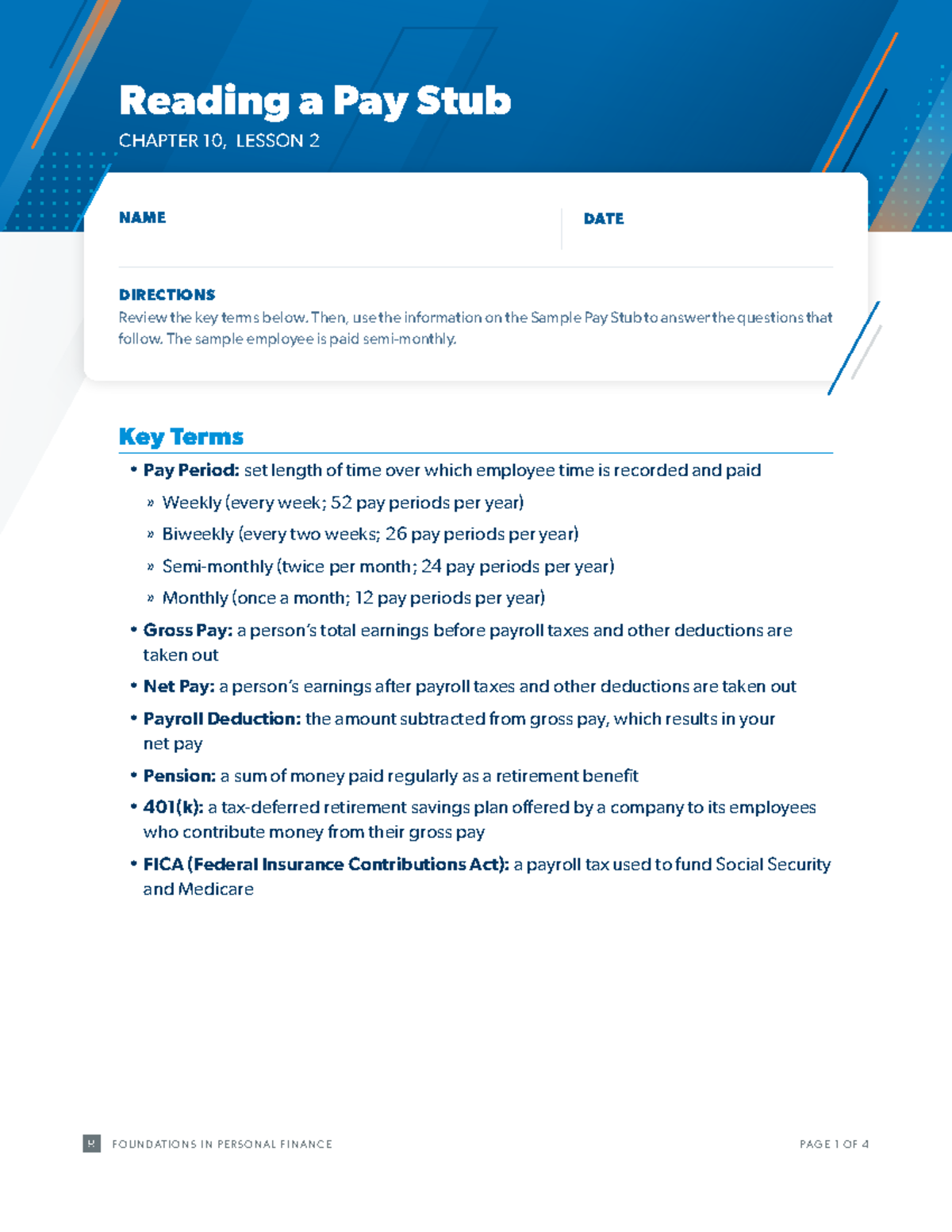 reading a pay stub worksheet reading a pay stub worksheet