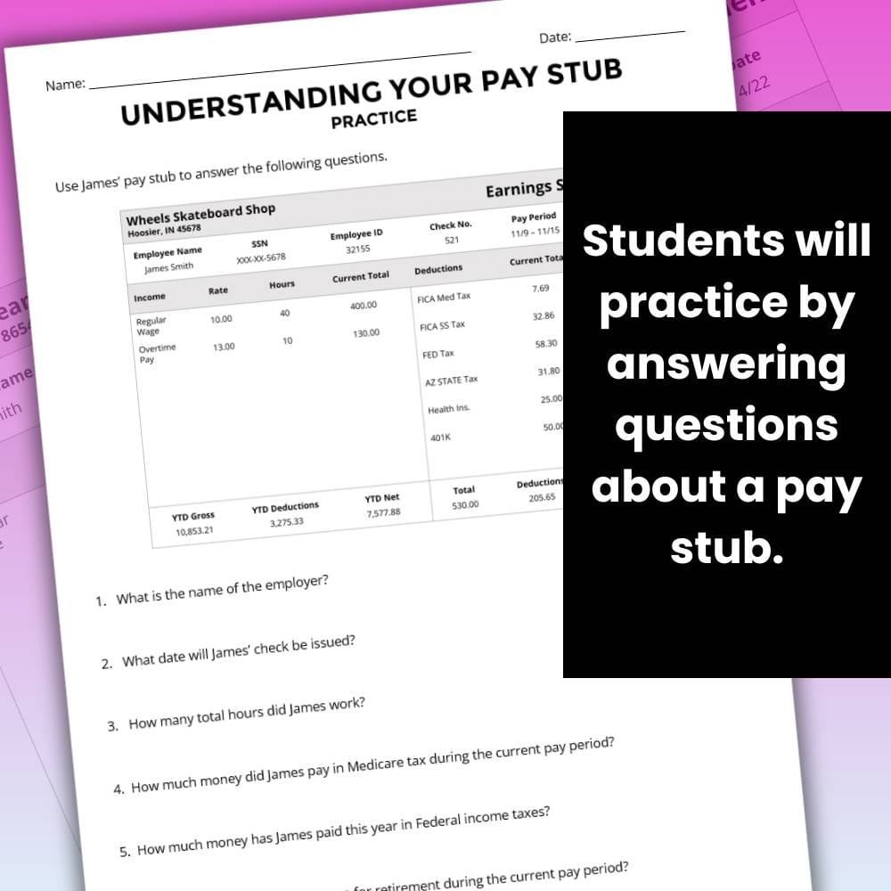 reading a pay stub worksheet answers