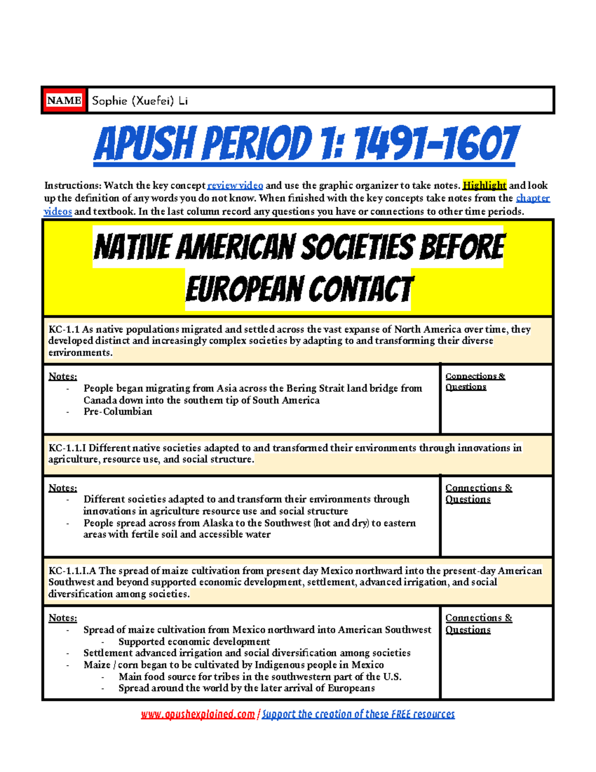 Unit 1 AMSCO Reading Guide APUSH Period 1 1491 1607 Insights Studocu