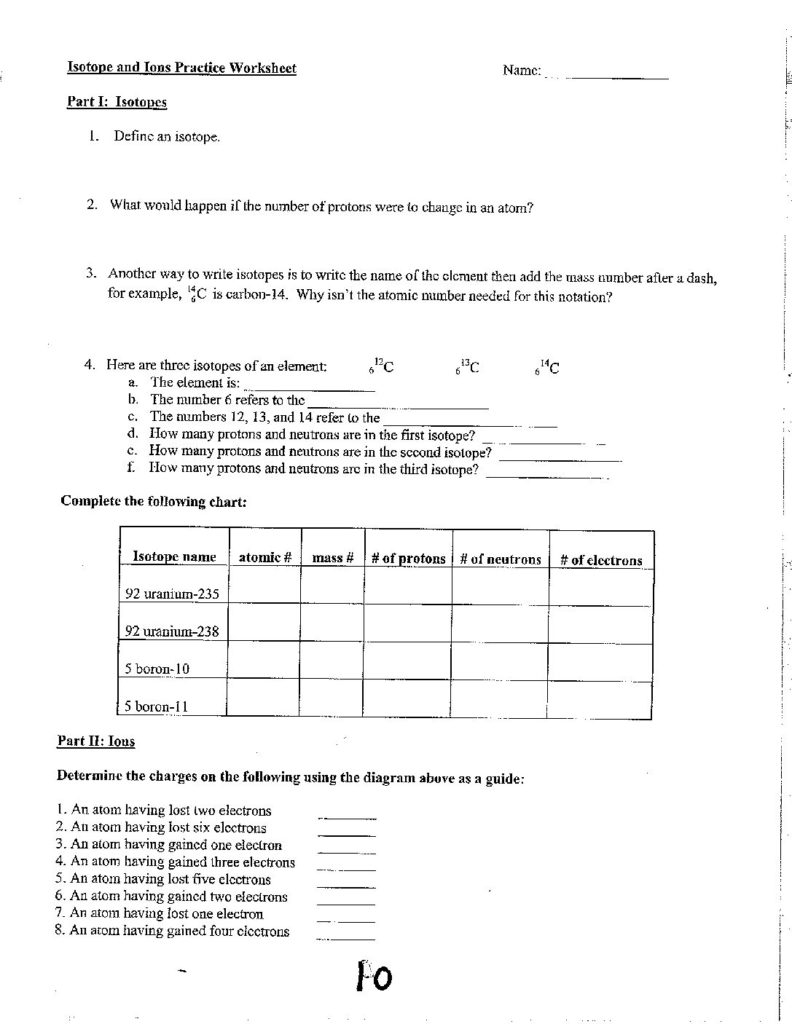 Unit 6 Isotope And Ions Practice Worksheet cglass St Mary s Springs Academy
