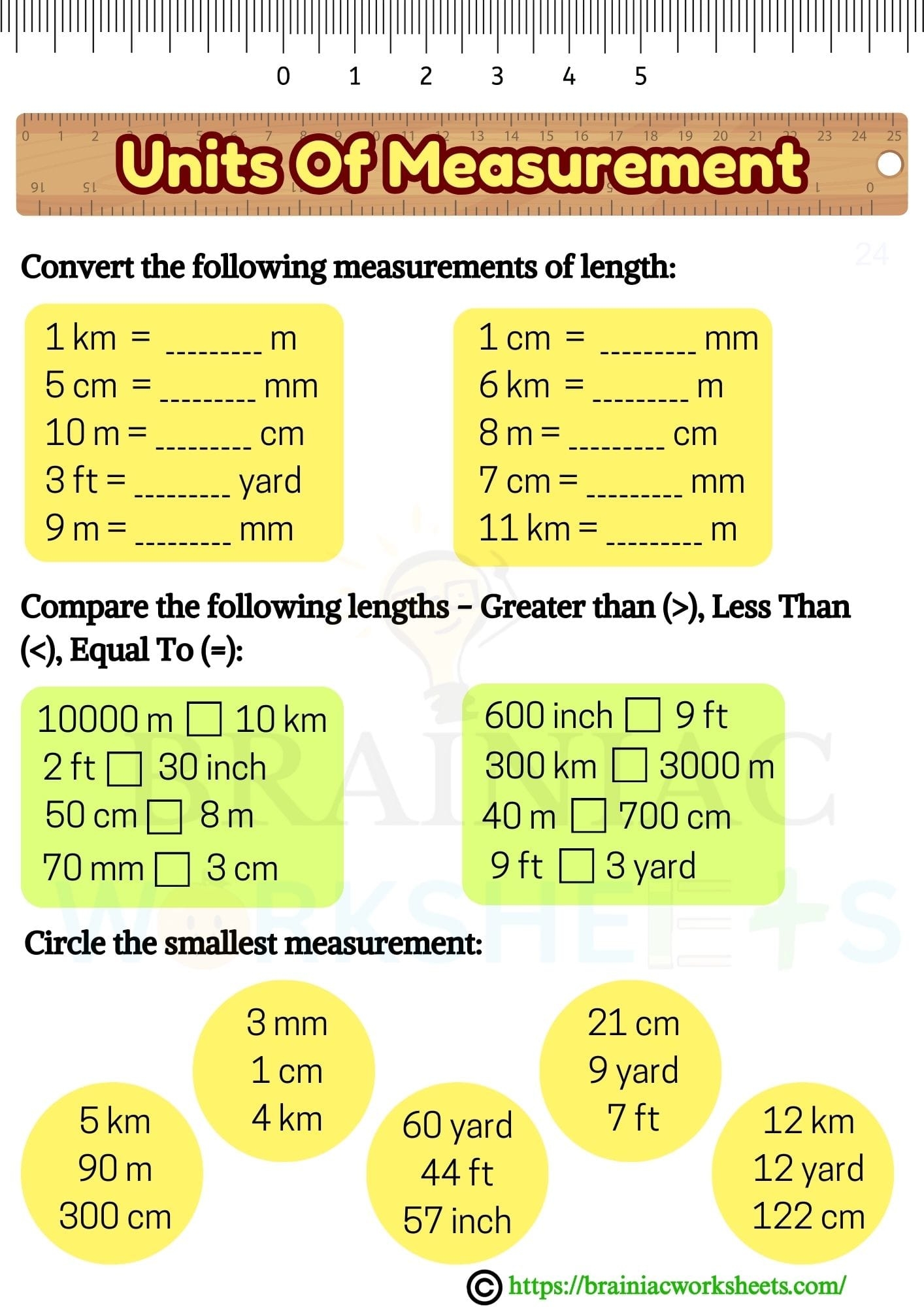Units Of Measurement Length Maths Worksheet For Class 4 Brainiac Worksheets