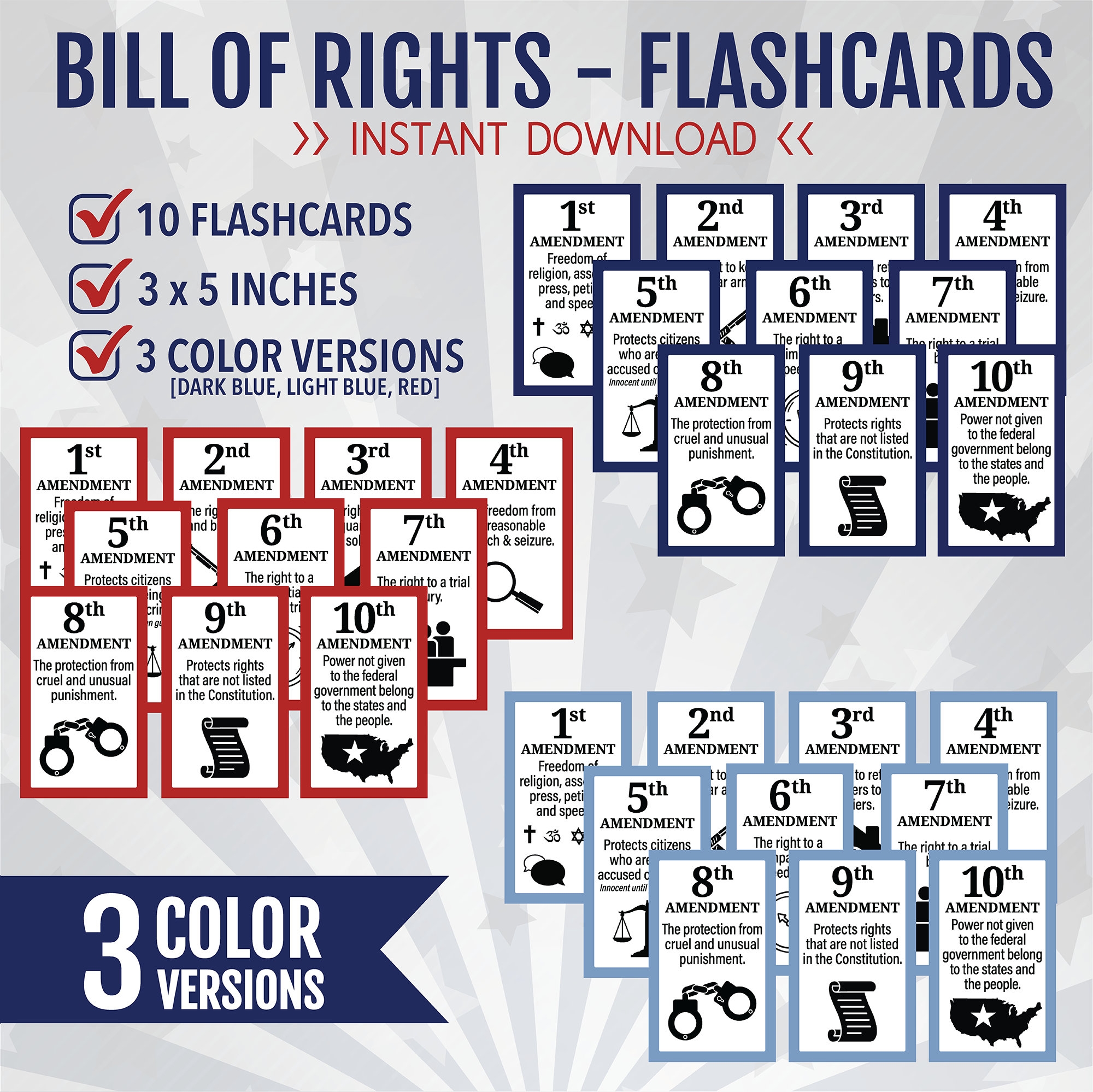 US Bill Of Right Bill Of Right Flashcards US Regierung Verfassung nderungen Digital Sofort Download PDF 8 5 x 11 Etsy de
