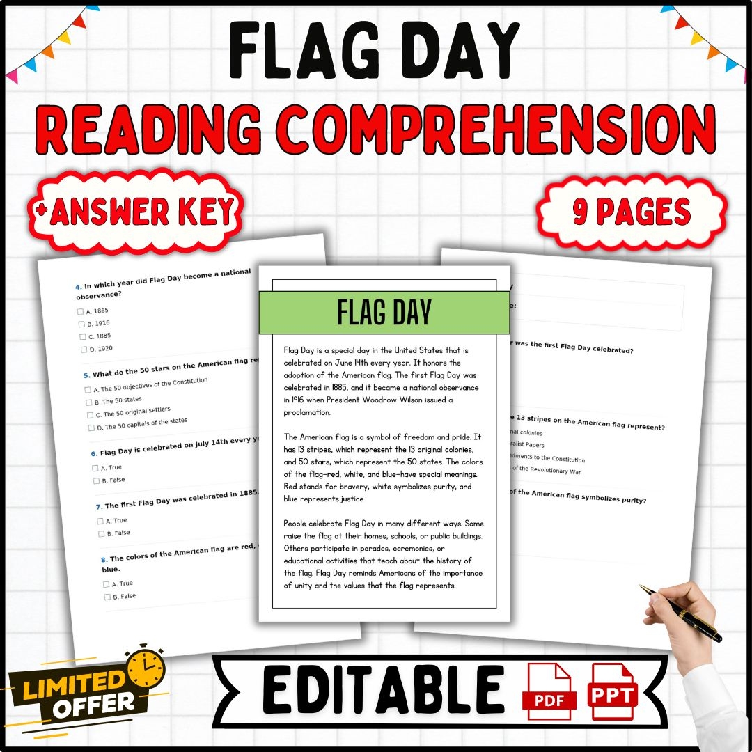 USA Flag Day Reading Comprehension Passages And Questions 1st To 8th Grade Made By Teachers USA Flag Day Reading Comprehension Passages And Questions 1st To 8th Grade Made By Teachers