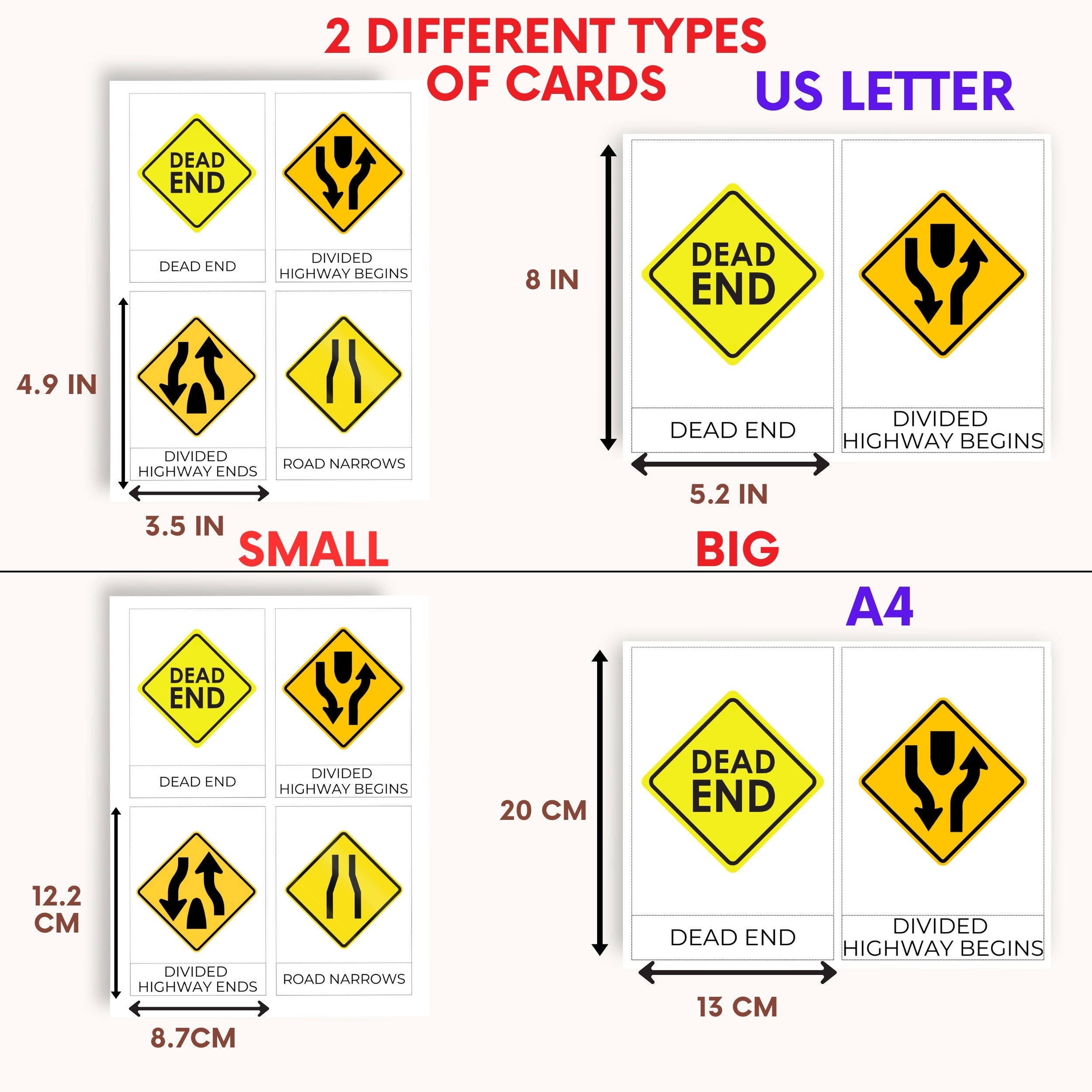 USA Traffic Signs Learning Flashcards Road Test Signs Printable DMV Permit Practice Cards Street Signs 3 part Cards Montessori Flashcards Etsy