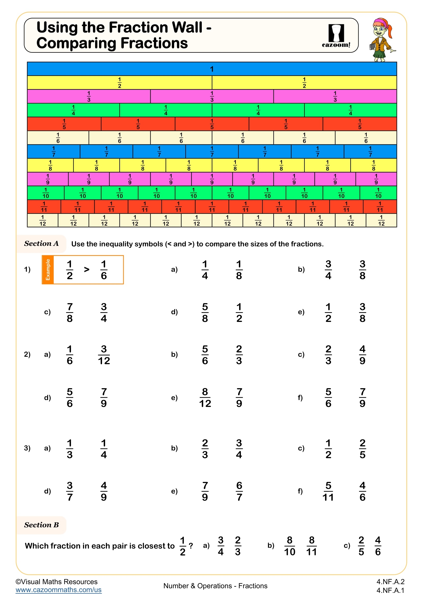 compare fractions worksheet