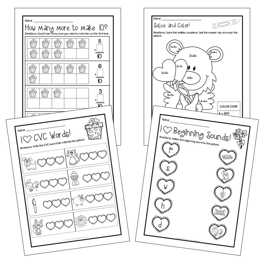 Valentine s Day Math And Literacy Centers With Printable Worksheets and A Math Worksheet FREEBIE Kindergarten Smarts