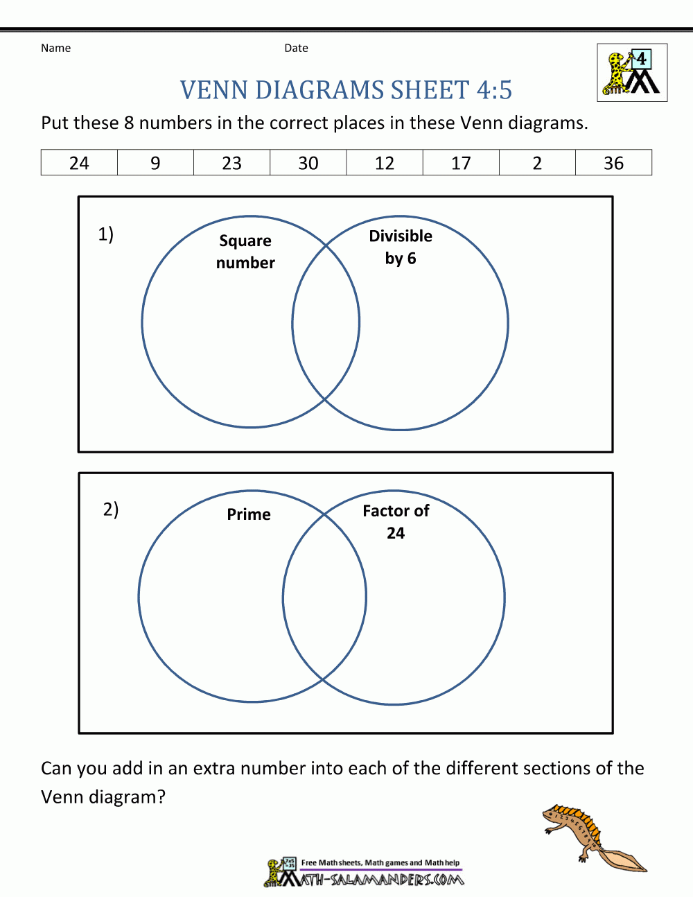 venn diagram worksheet