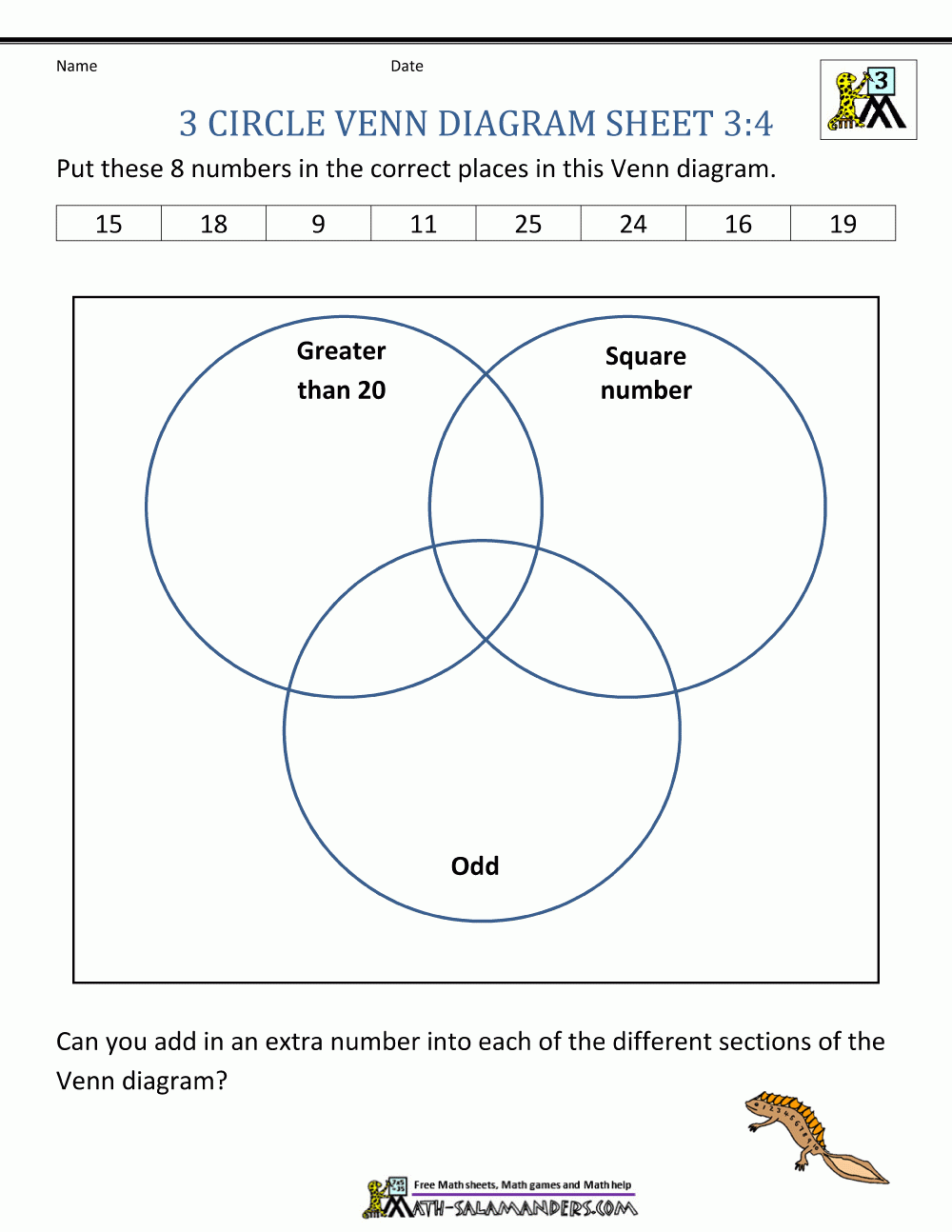 Venn Diagram Worksheets 3rd Grade