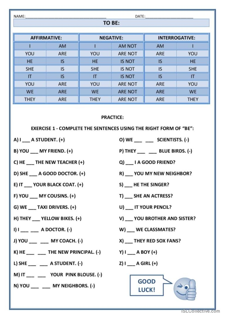 VERB TO BE FOR BEGINNERS English ESL Worksheets Pdf Doc