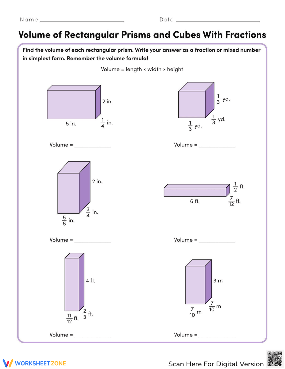Volume Of A Rectangular Prism Worksheets Printable