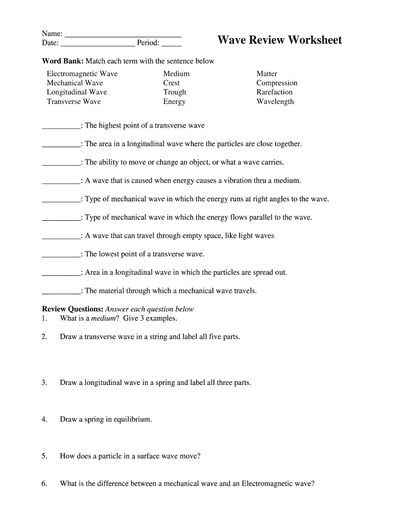 Wave Review Worksheet Fill Out Sign Online DocHub