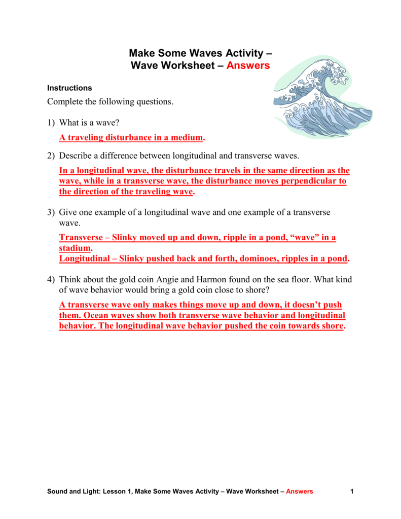 Wave Worksheet With Answers Longitudinal Transverse Waves