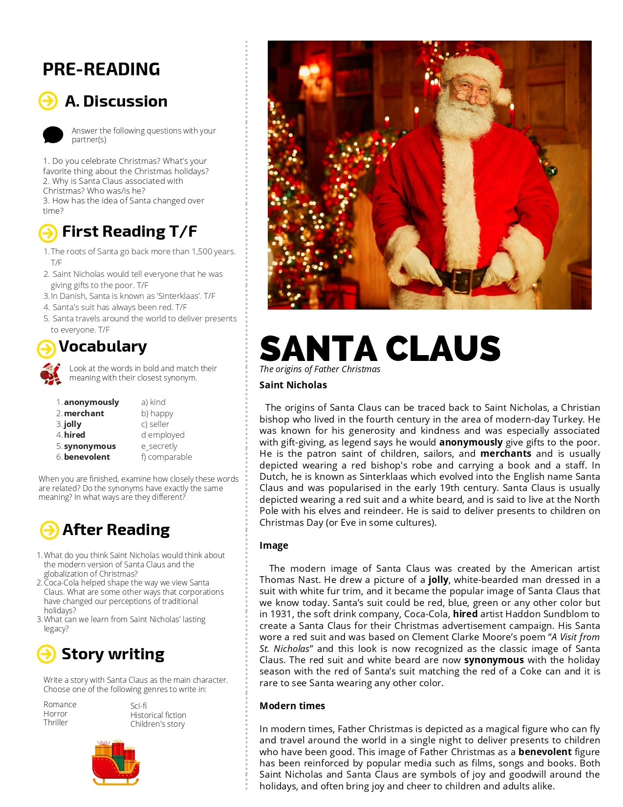 Who Is Santa Claus Christmas ESL Reading Comprehension Worksheet B2 C1 Made By Teachers
