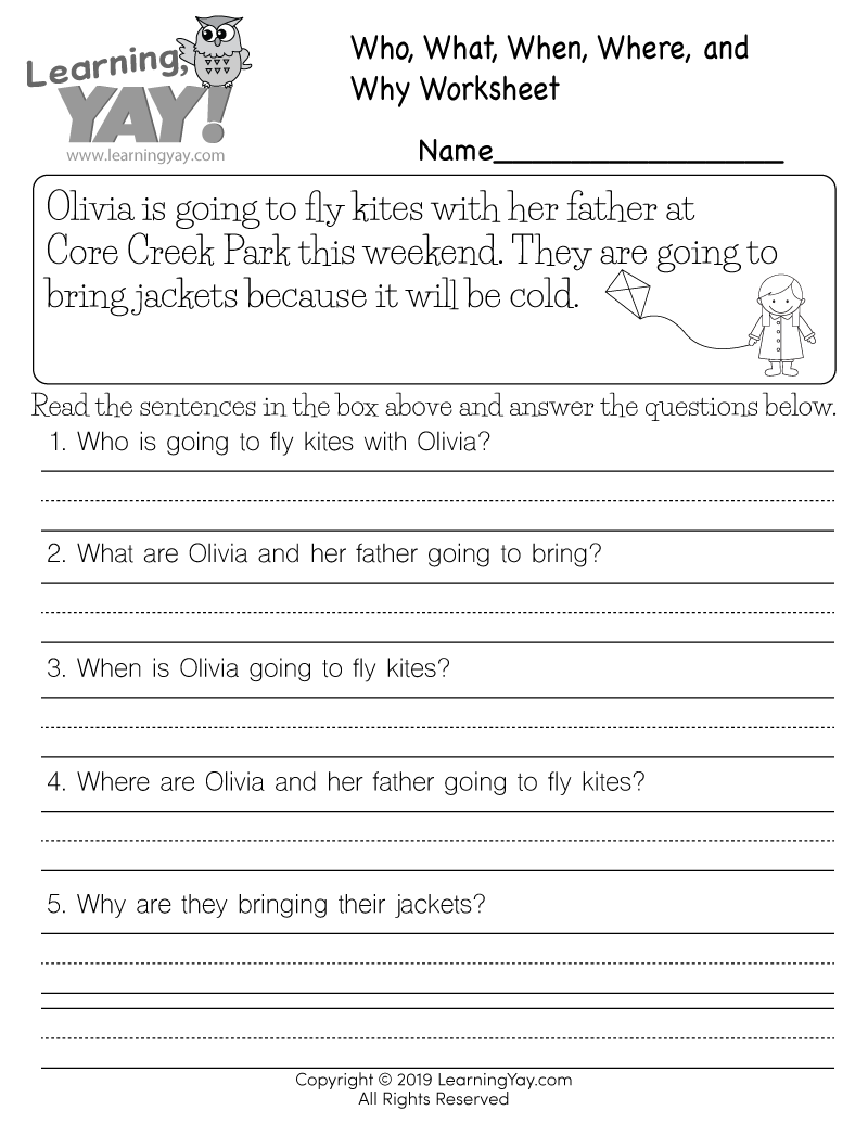 Who What When Where And Why Worksheet For 1st Grade Free Printable  Who What When Where And Why Worksheet For 1st Grade Free Printable