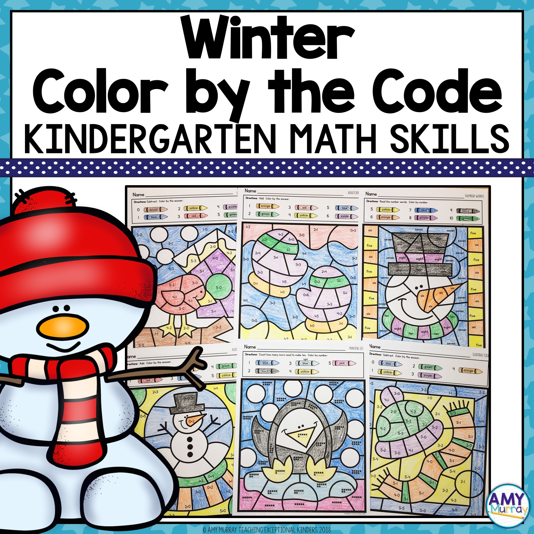 Winter Color By Number Math Worksheets Teaching Exceptional Kinders