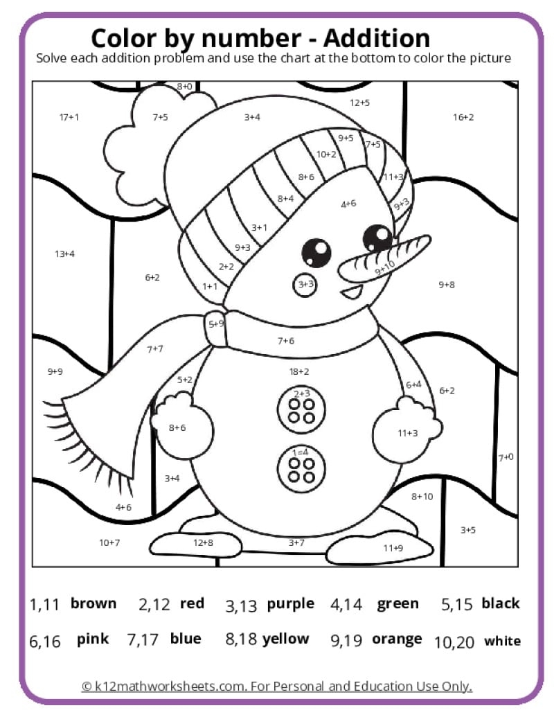 christmas coloring math worksheets