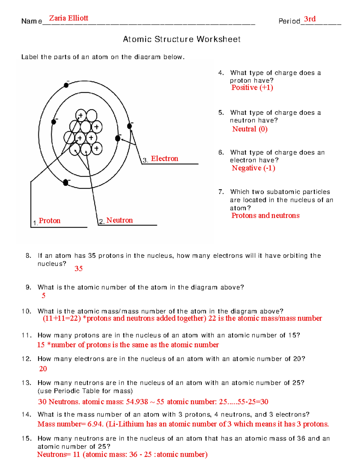 WK Number 2 Atomic Structure Chemistry 1 Worksheet Assignment With Answers Studocu