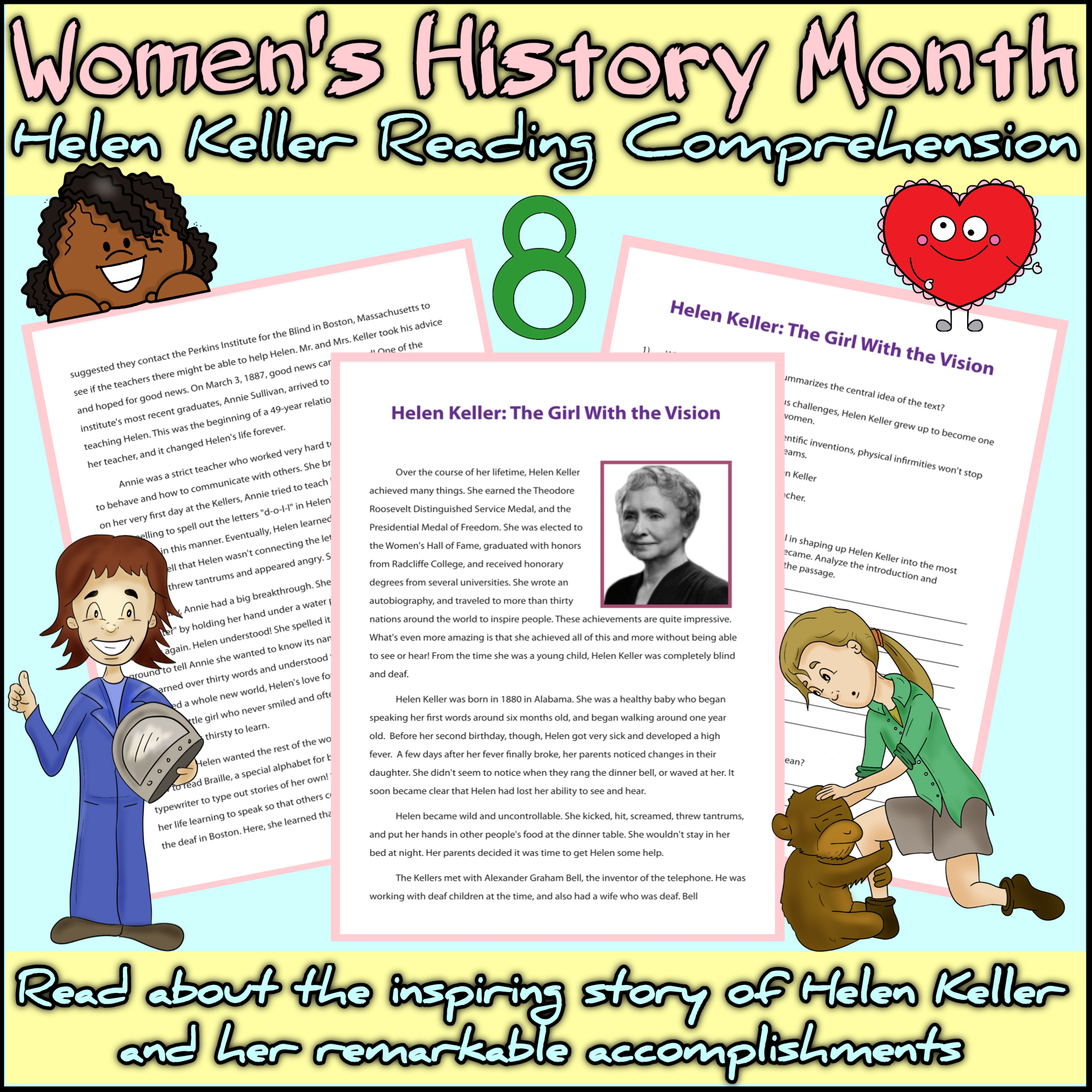 Women s History Month Helen Keller Reading Comprehension International Womens Day Worksheets Act Teaching Resources