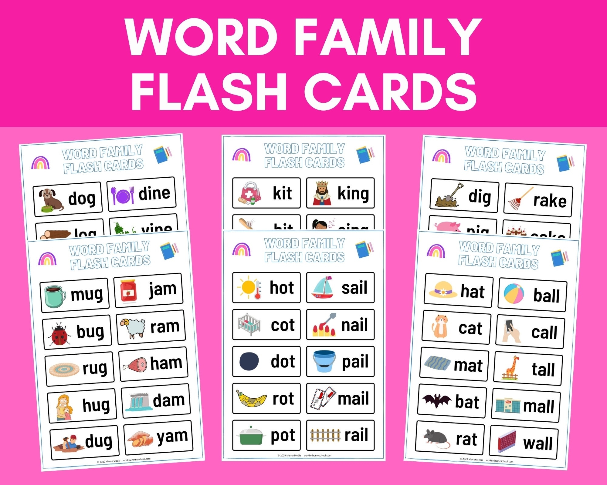 Word Family Flash Cards Learning To Read Rhyming Words Etsy
