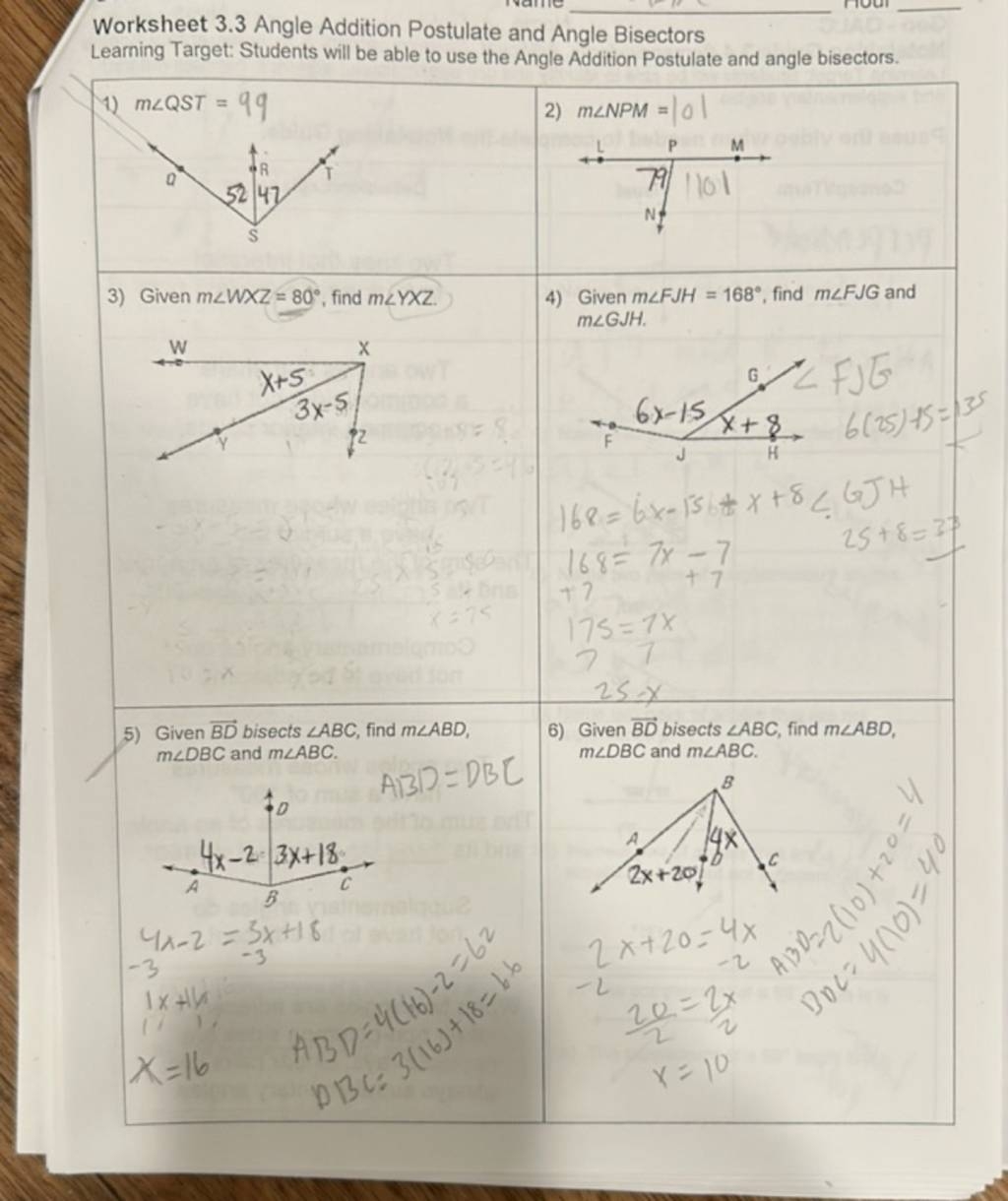 angle addition postulate worksheet angle addition postulate worksheet