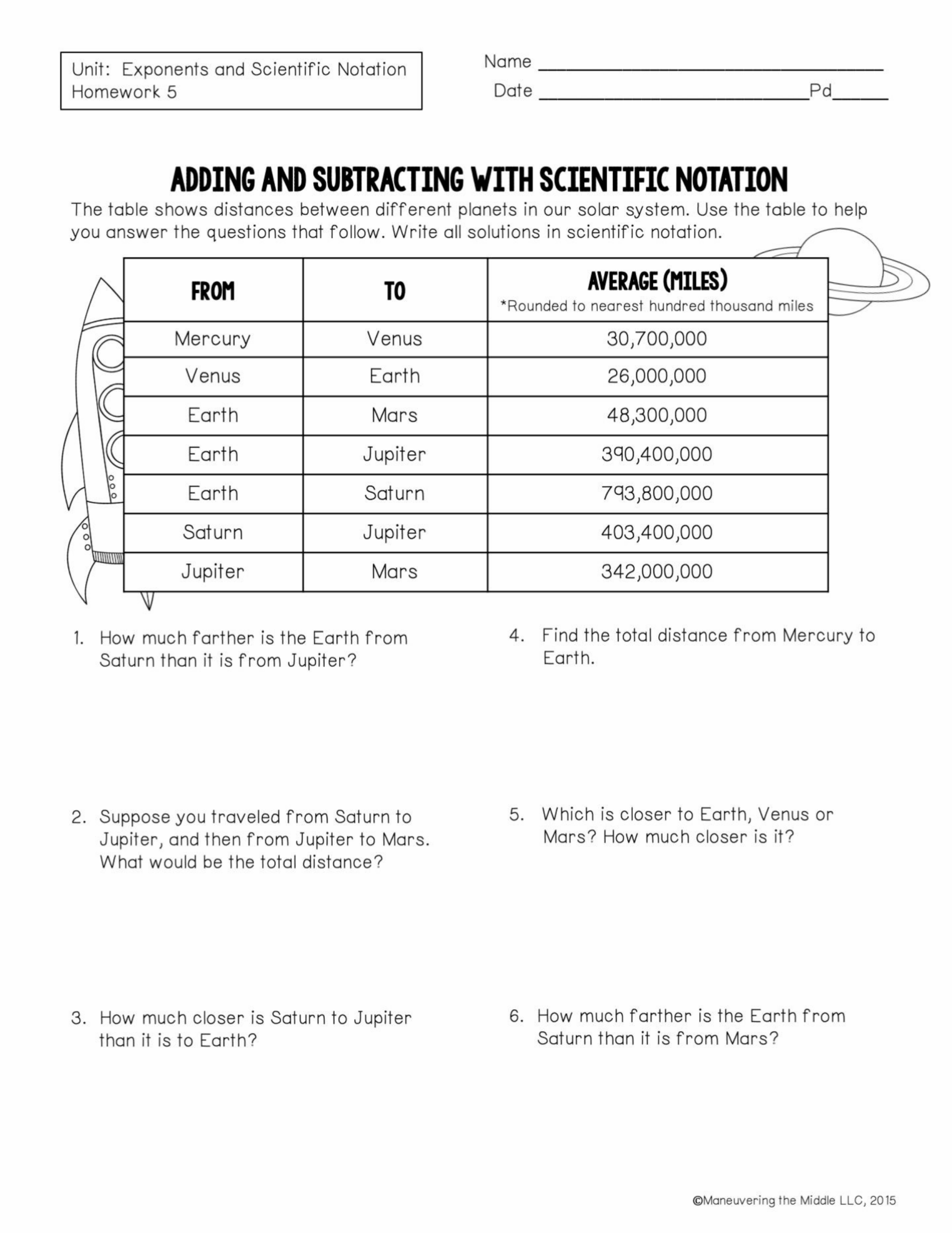 adding and subtracting scientific notation worksheet