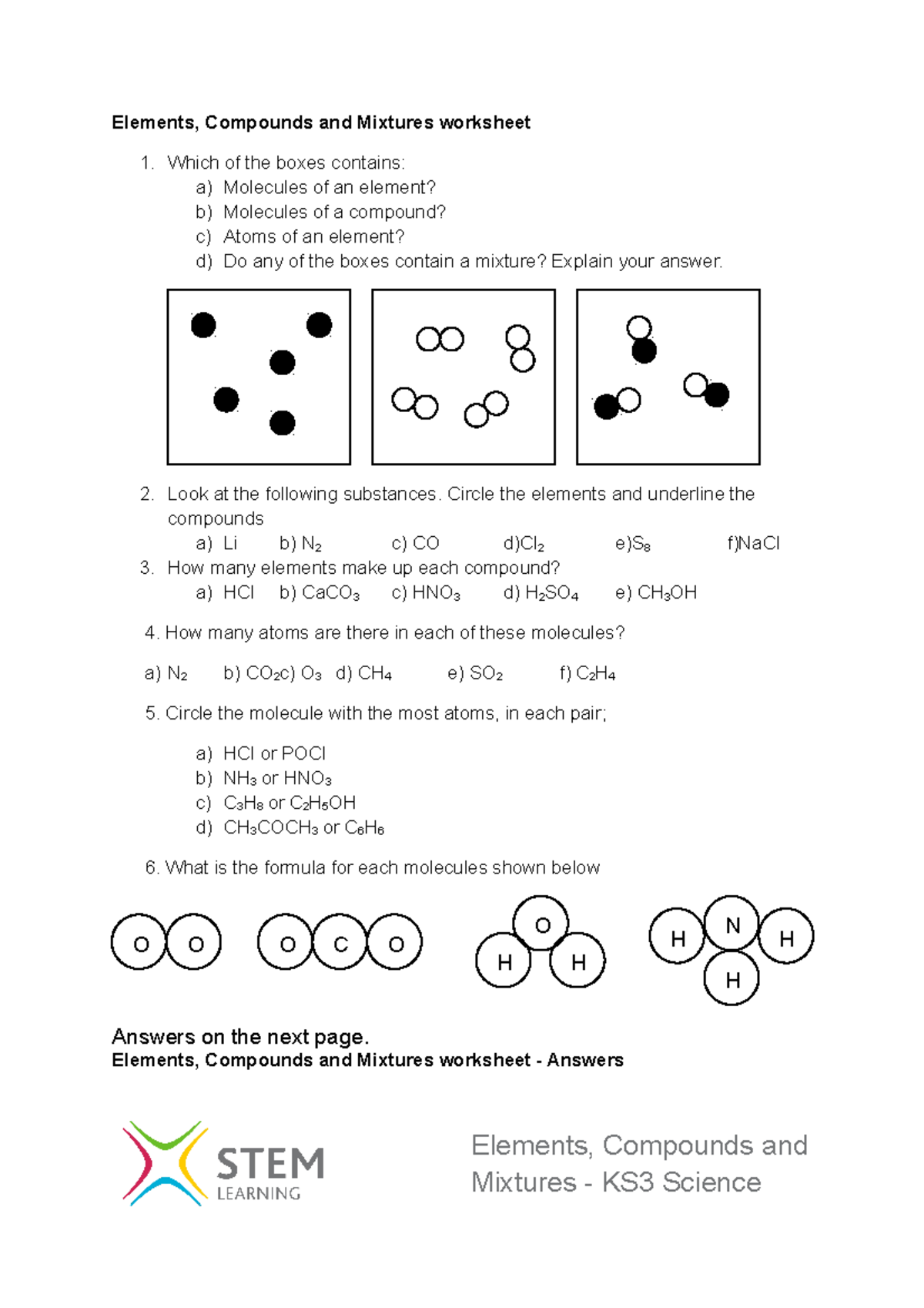 Worksheet Elements Compounds Mixtures Ks3 Elements Compounds And Mixtures Worksheet Which Of The Studocu