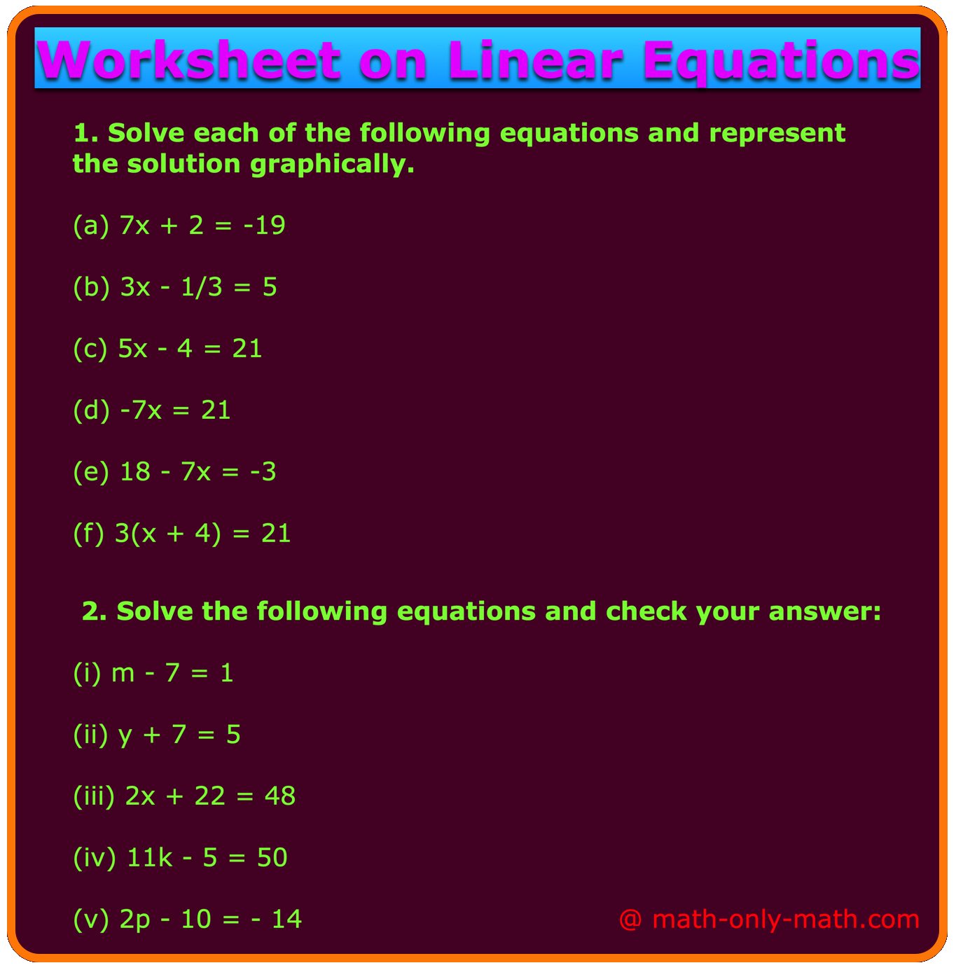 Worksheet On Linear Equations Linear Equations In One Variable Free