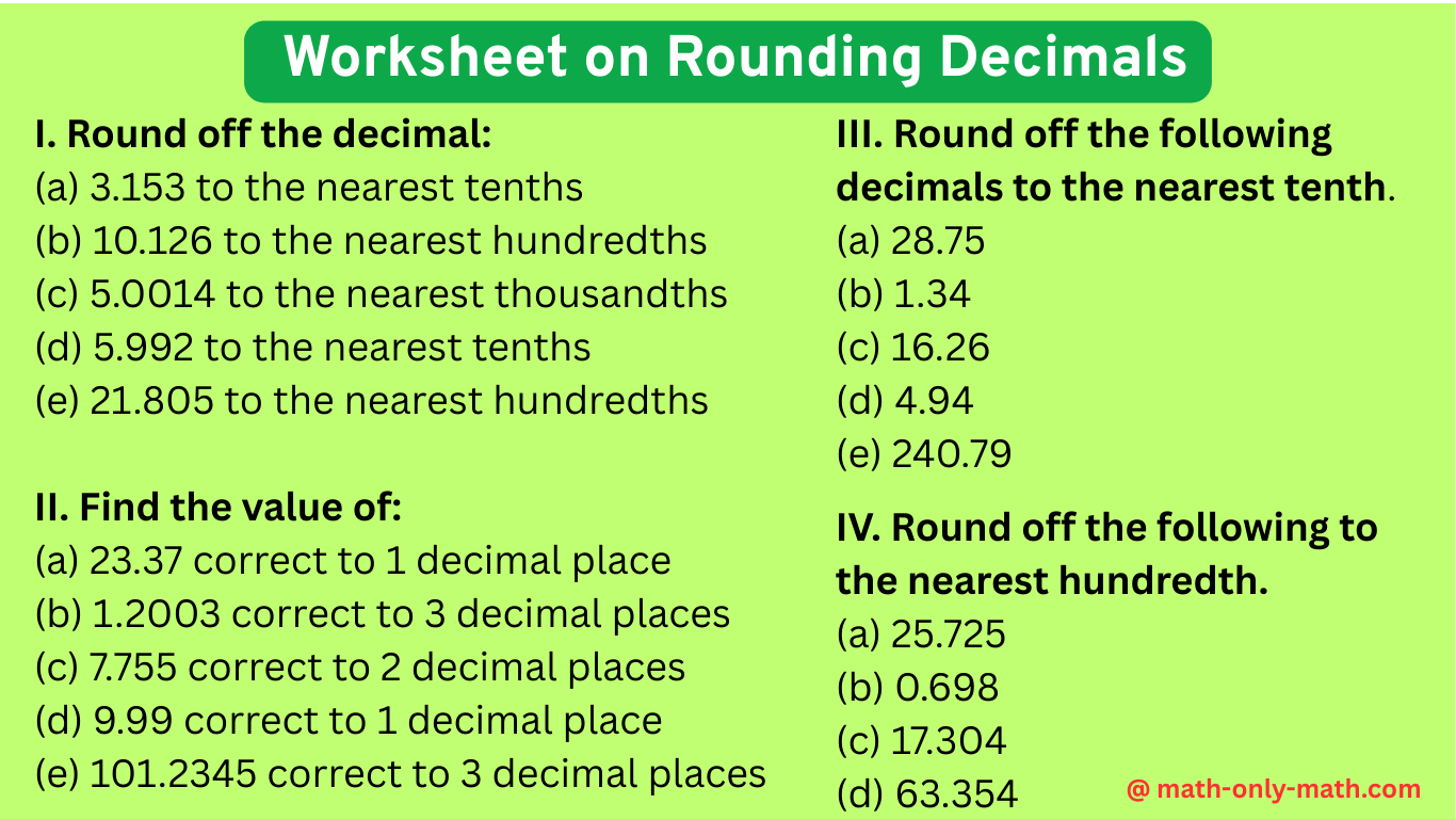rounding decimals worksheet