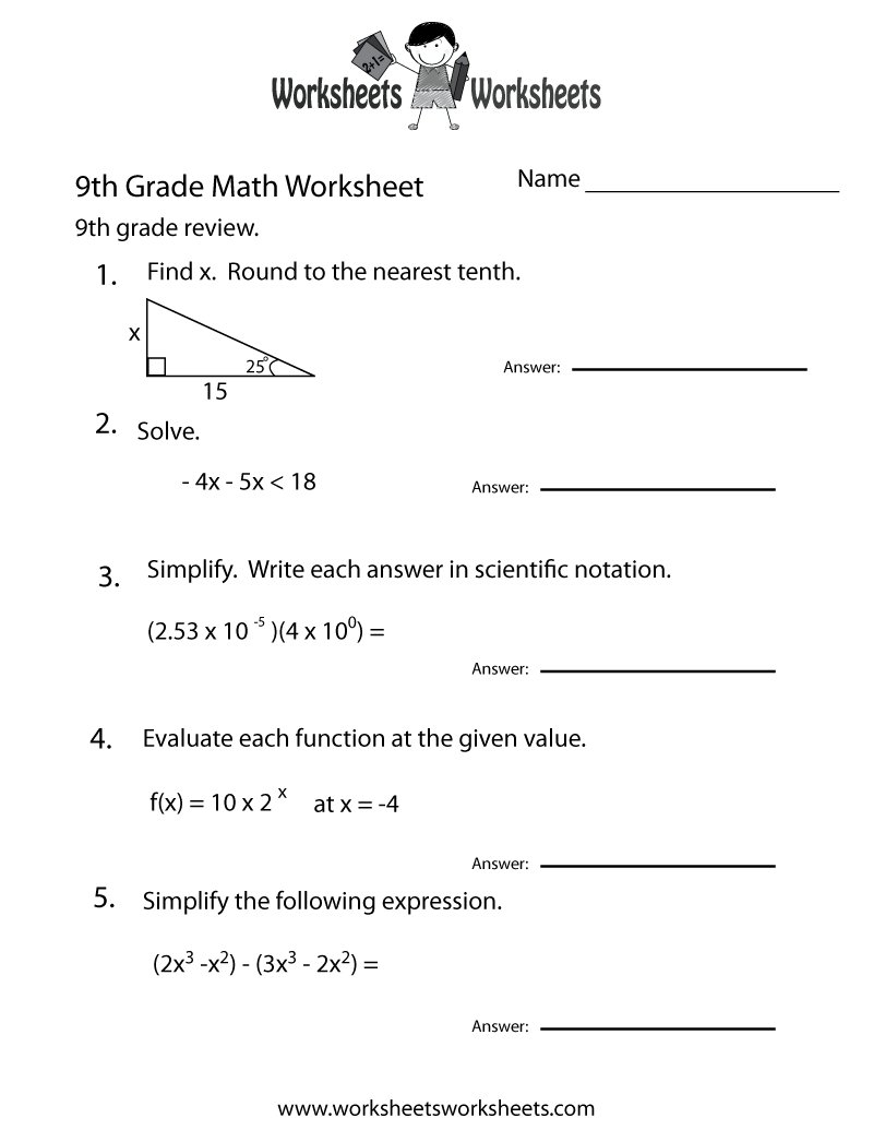 math for 9th graders worksheets