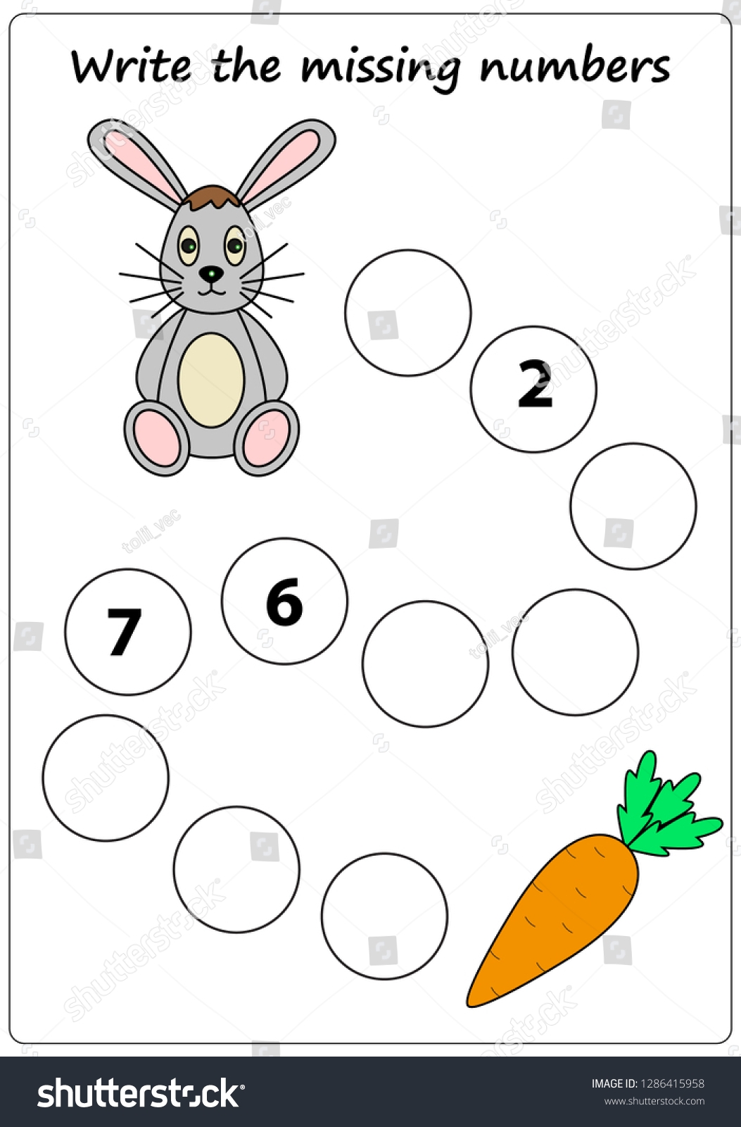 Worksheet Write Missing Numbers Mathematics Task Stock Vektorgrafik Lizenzfrei 1286415958 Shutterstock