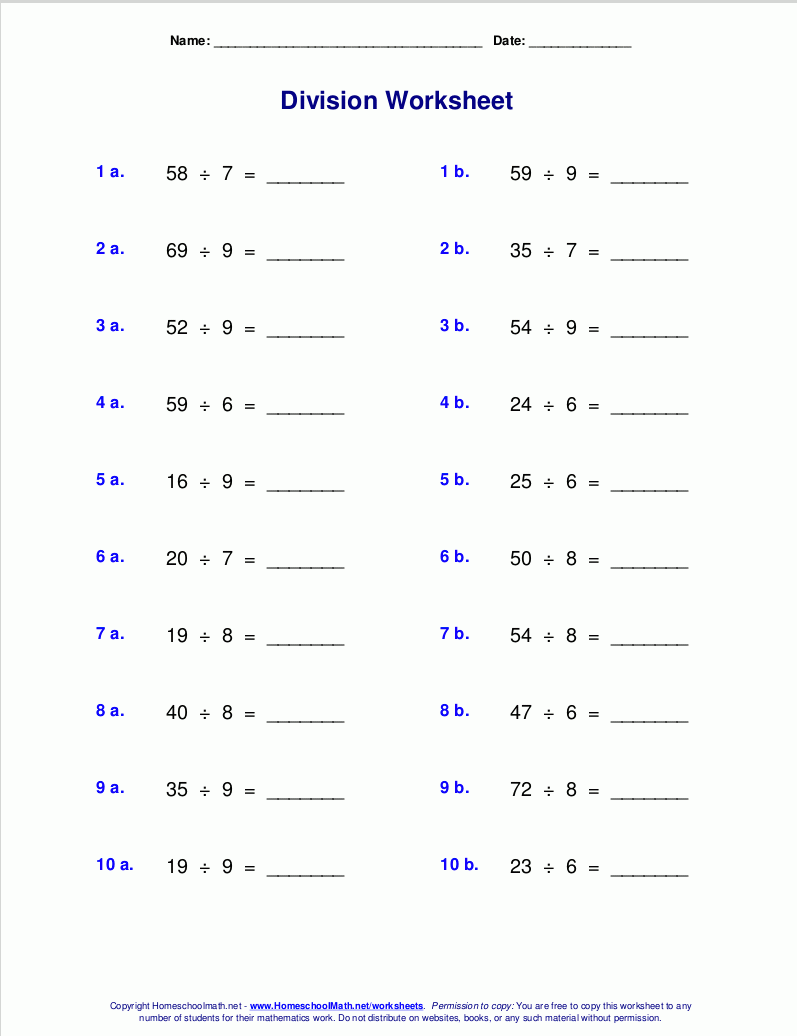math and division worksheets