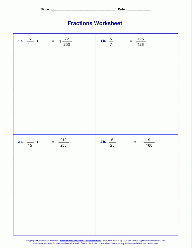 Worksheets For Fraction Addition
