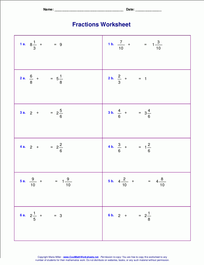 Worksheets For Fraction Addition